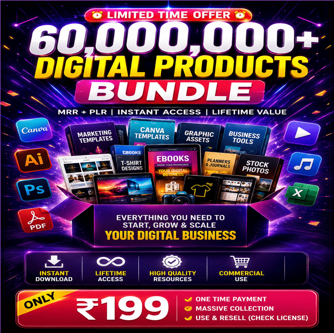 🔥 60M+ Digital Products Bundle | Only ₹199