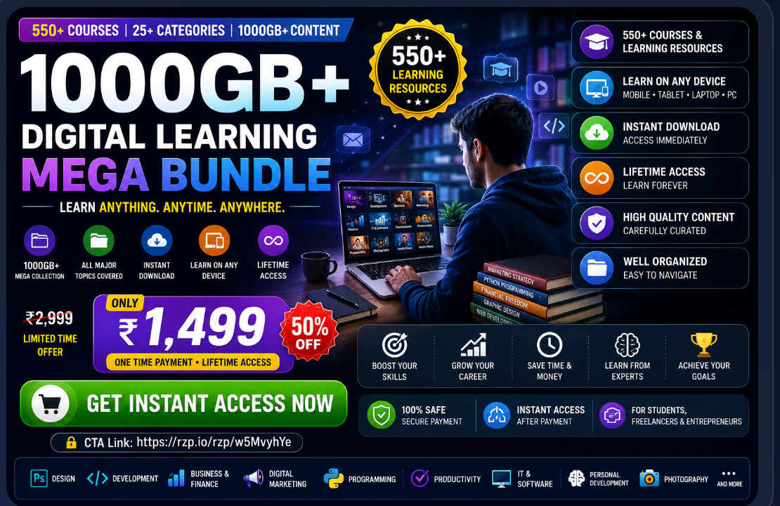 1000GB+ DIGITAL LEARNING MEGA BUNDLE • 550+ LEARNING RESOURCES • ONE-TIME ₹1,499